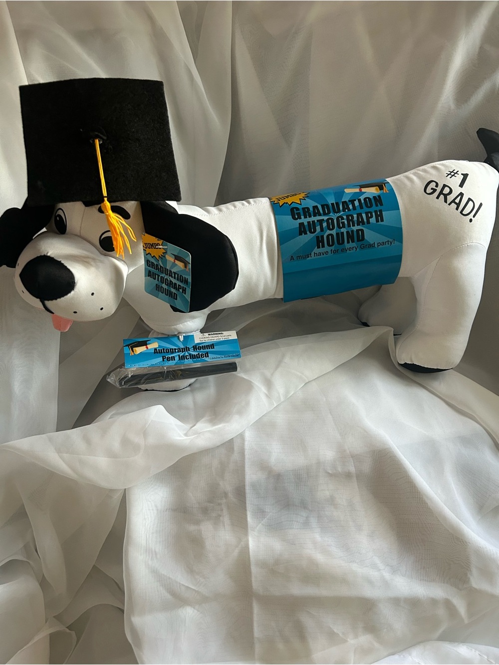 Graduation Autograph Hound Plush Dog - White with Black Accents